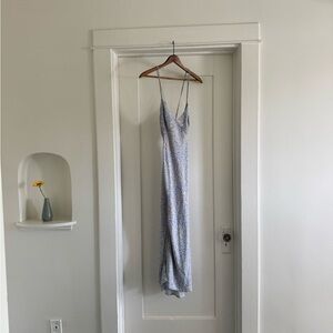 Blue Floral Spaghetti Strap Dress